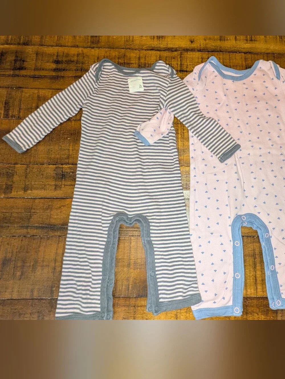 Burt's Bees Baby Blue & Gray Cotton Footie Two-Pack